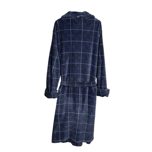 Tommy Bahama Plush Robe Mens L/XL Blue Plaid Fleece Belted Embroidered Logo Long - Picture 3 of 10